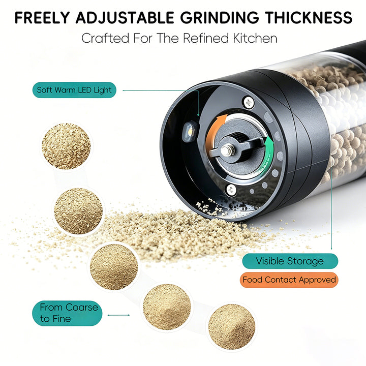 Hot Selling USB Rechargeable Large Capacity Adjustable Plastic Electric Salt and Pepper Grinder Set Salt Grinder & Ceramic Corn