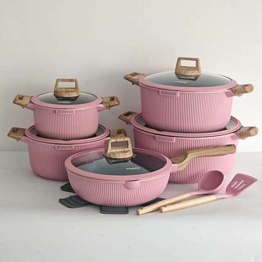 Ready Ship 15pcs Classic High Quality Heavy Duty Granite Casserole Cooking Pots Durable Die Casting Aluminum Non-Stick Metal