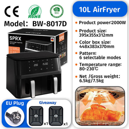 Commercial Digital Large-Capacity Touchscreen Display Stainless Steel Double Basket Smart Electric Square air Fryer Oven Home