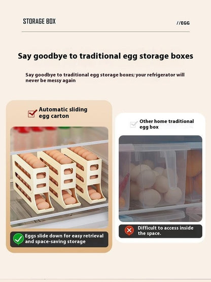 4 Tiers Auto-Rolling Egg Holder 30-Egg Capacity Kitchen Storage Dispenser Space-Saving Fridge Organizer for Home Use