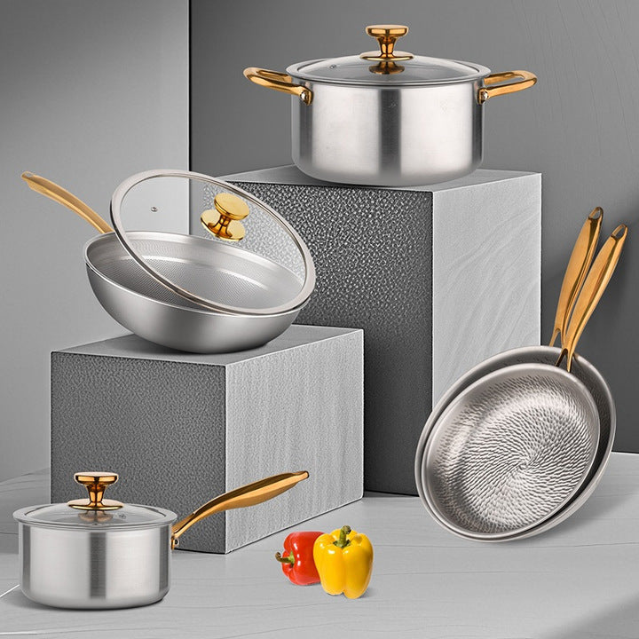 Lennon Custom Pure Titanium Uncoated Wok Modern Design Gilding Technique Non-Stick Oven Dishwasher Safe Soup Pan Milk Pan Frying