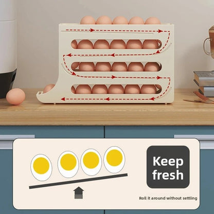 4 Tiers Auto-Rolling Egg Holder 30-Egg Capacity Kitchen Storage Dispenser Space-Saving Fridge Organizer for Home Use