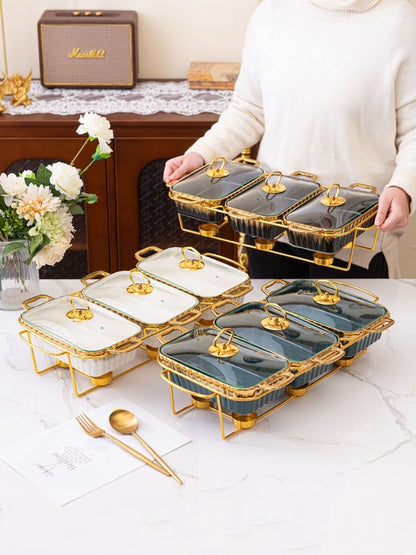 Luxury 11/13/15inches Gold Ceramic Chafing Dish Buffet Set New Design Discount Chafing Dishes for Catering