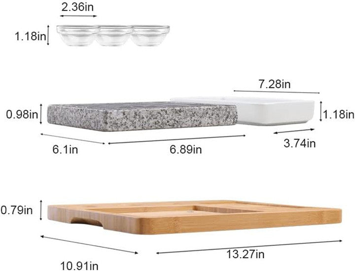 Hot Lava Stone Steak Plate Sizzling Rock Stone Indoor Bbq Grill Granite Stone Cooking Set With Bamboo Platter and Bowl