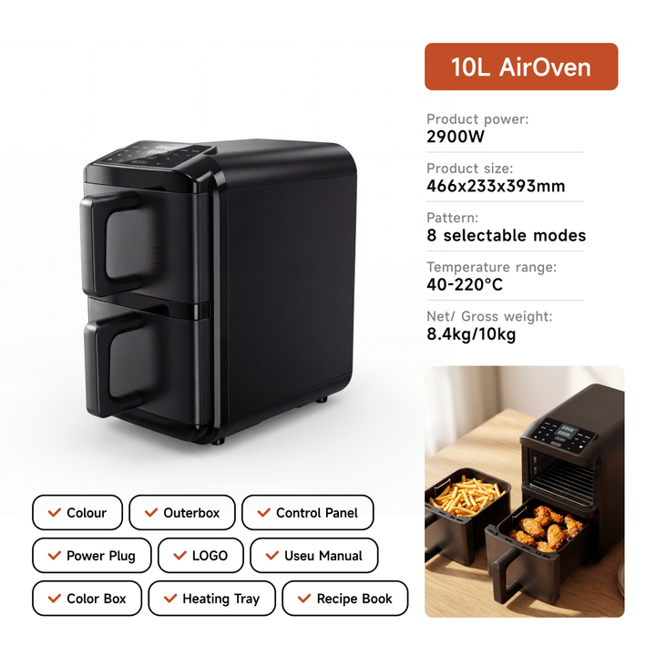 Electric Digital Touch Control Stainless Steel Double Basket Air Fryer for Household Use Cooking Multiple Dishes at Same Time