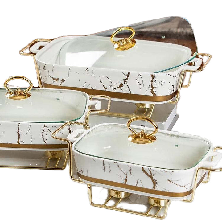 Luxury 11/13/15inches Gold Ceramic Chafing Dish Buffet Set New Design Discount Chafing Dishes for Catering