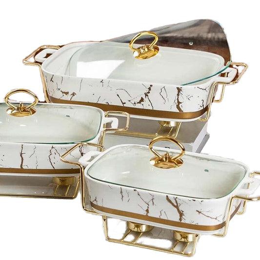 Luxury 11/13/15inches Gold Ceramic Chafing Dish Buffet Set New Design Discount Chafing Dishes for Catering