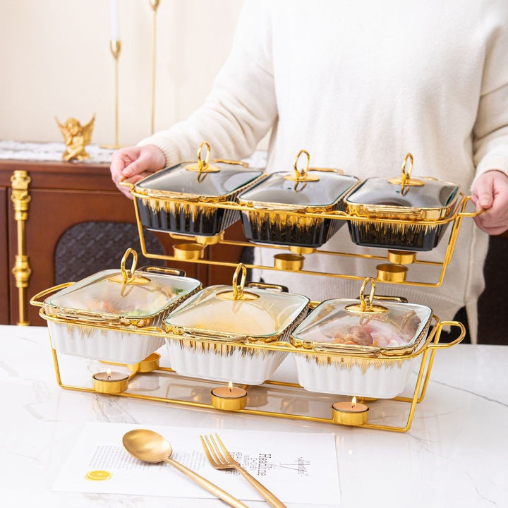 Luxury 11/13/15inches Gold Ceramic Chafing Dish Buffet Set New Design Discount Chafing Dishes for Catering