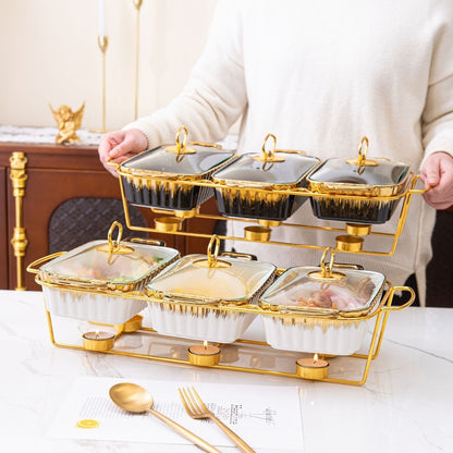 Luxury 11/13/15inches Gold Ceramic Chafing Dish Buffet Set New Design Discount Chafing Dishes for Catering