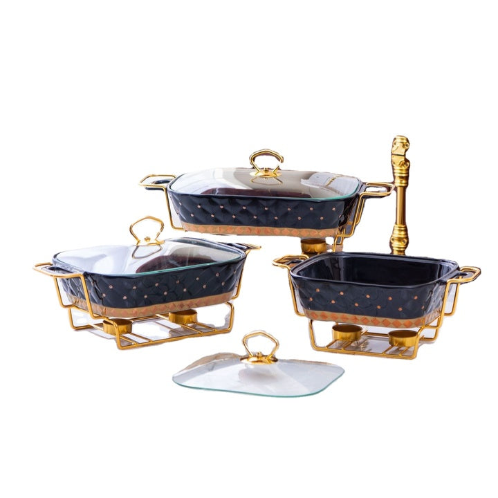 Luxury 11/13/15inches Gold Ceramic Chafing Dish Buffet Set New Design Discount Chafing Dishes for Catering