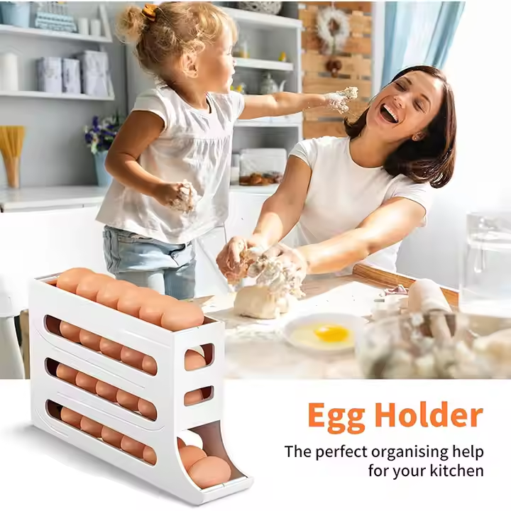 30 Grids 4 Tier Egg Organizer Automatic Sliding Eggs Tray Storage Box Holder Refrigerator Egg Container for Kitchen Accessories