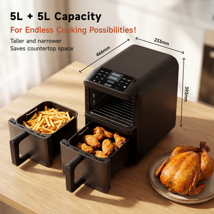 Electric Digital Touch Control Stainless Steel Double Basket Air Fryer for Household Use Cooking Multiple Dishes at Same Time
