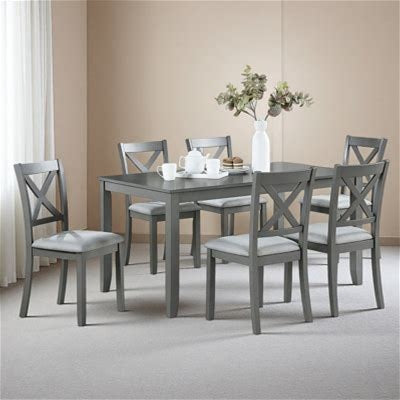 7-Piece Solid Wood Dining Table And Chairs Set, Modern 58.5 Inch Table With 6 Padded Chairs (X-Back Style) For Kitchen Brownwood
