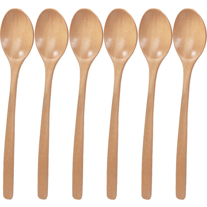 6 Piece Wooden Spoon Bamboo Kitchen Korean Style 9 '' Inch Natural Wood Soup Tableware Cooking Honey Coffee Spoon Mixing Spoon