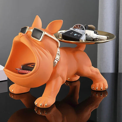 Resin Bulldog Statue Storage Tray