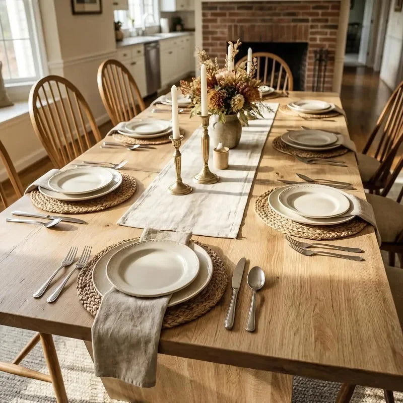 WOODTIME 81.5" W Dining Table with V-Shaped Base for 8-10 People, Modern Wooden Dinner Table for Dining Room Kitchen, Oak