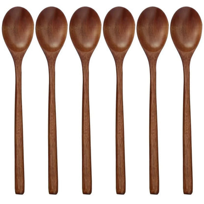 6 Piece Wooden Spoon Bamboo Kitchen Korean Style 9 '' Inch Natural Wood Soup Tableware Cooking Honey Coffee Spoon Mixing Spoon