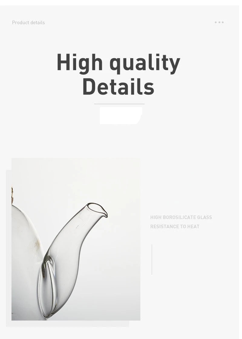 1000/1200ml Teapot High Borosilicate Glass Chinese Tea Ceremony Clear Teapot with Filter Wood Handle for Electric Ceramic Stove