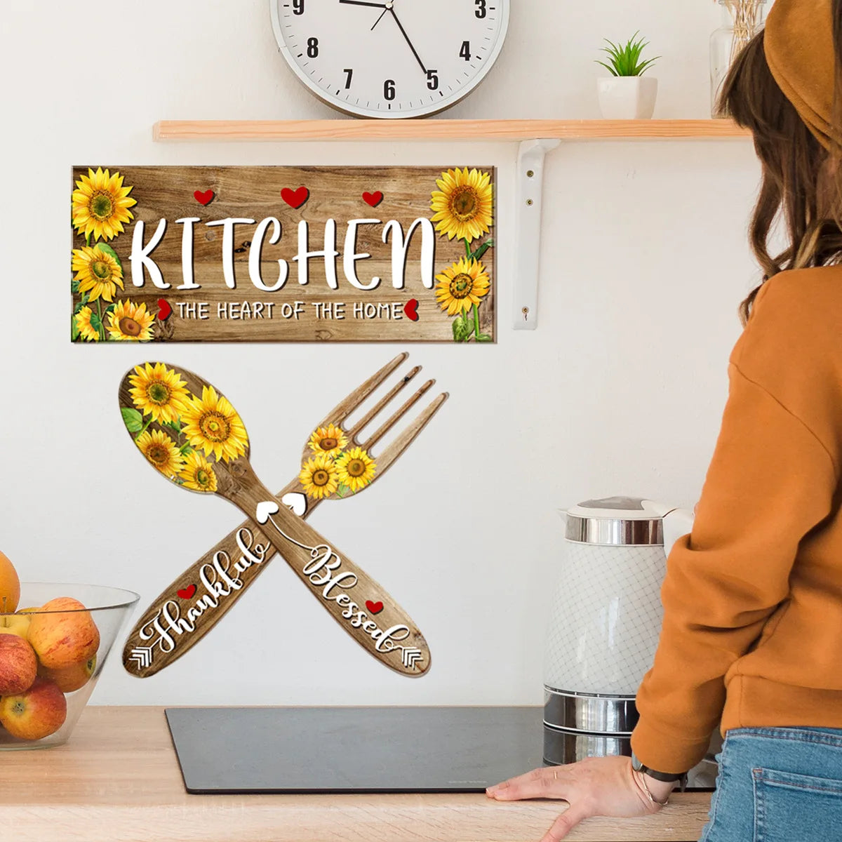 Creative Romantic Sunflower Kitchenware Self Adhesive Removable PVC Wall Stickers Room Kitchen Living Room Decoration Stickers
