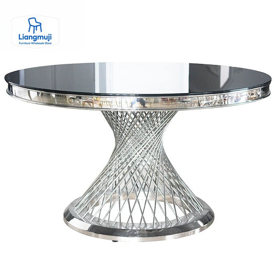 Designer Luxury round dinning Marble Rock Slab dining table set 6 chairs mesa comedor sillas furniture Stainless steel gold base