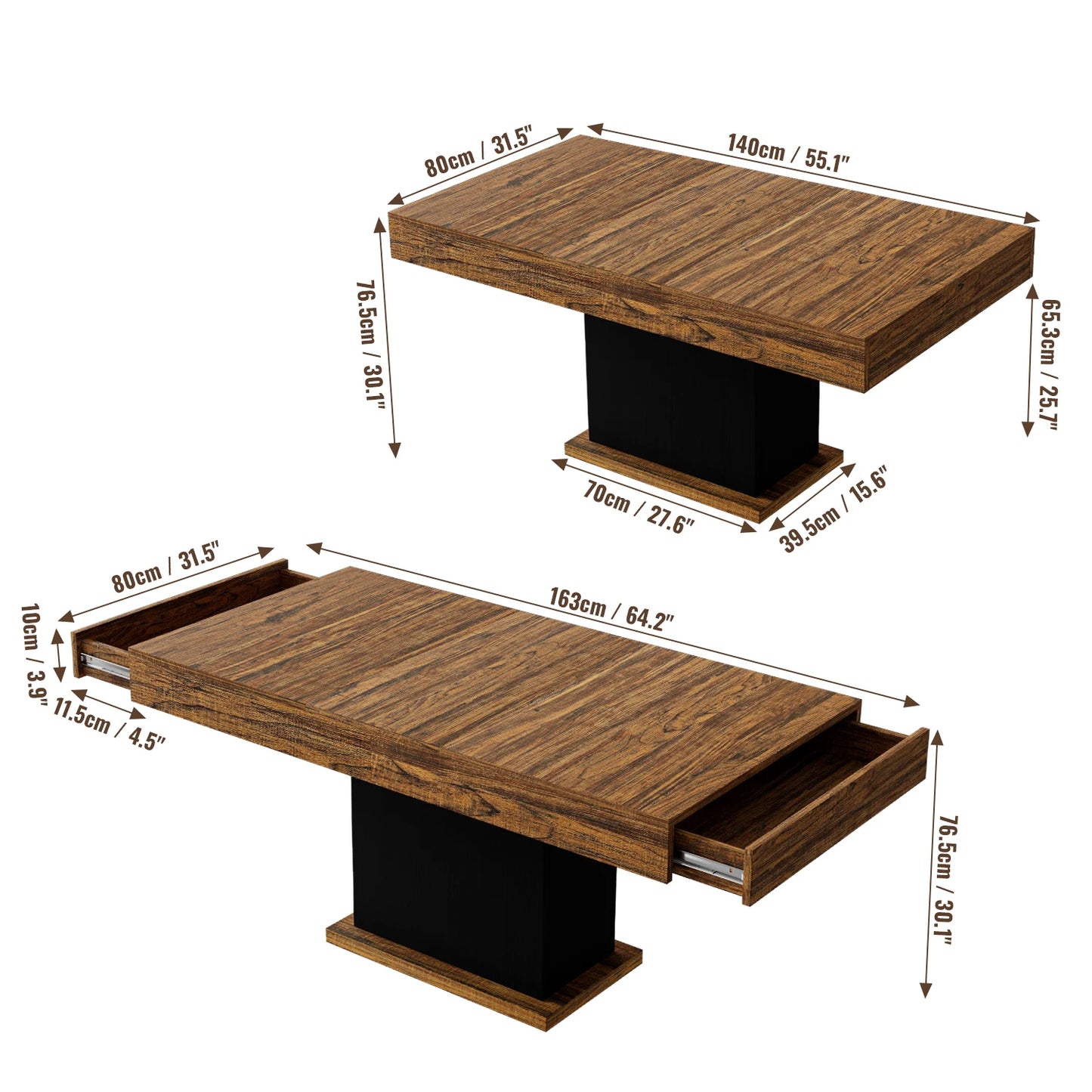 Bigbiglife 55" LED Dining Table with 2 Drawers,Wood Pedestal Base Kitchen Table for 4-6 People