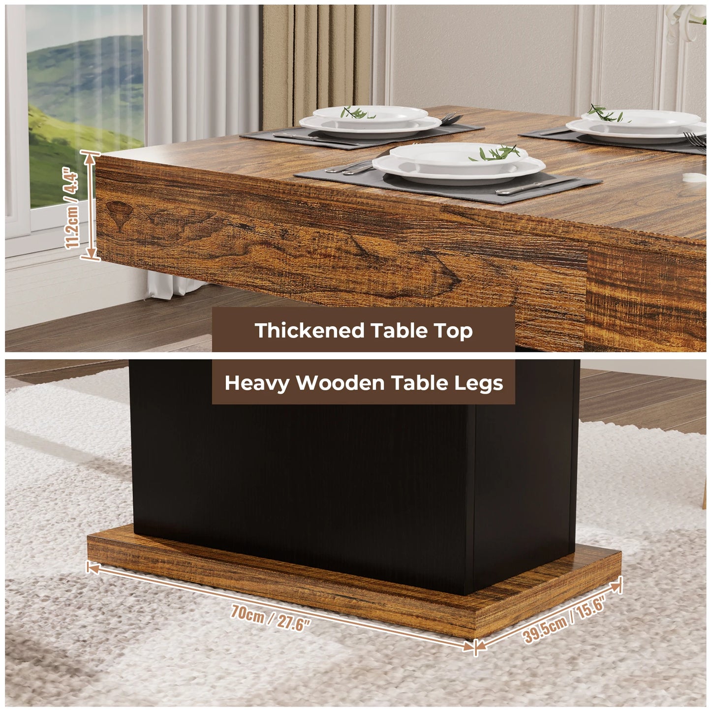 Bigbiglife 55" LED Dining Table with 2 Drawers,Wood Pedestal Base Kitchen Table for 4-6 People