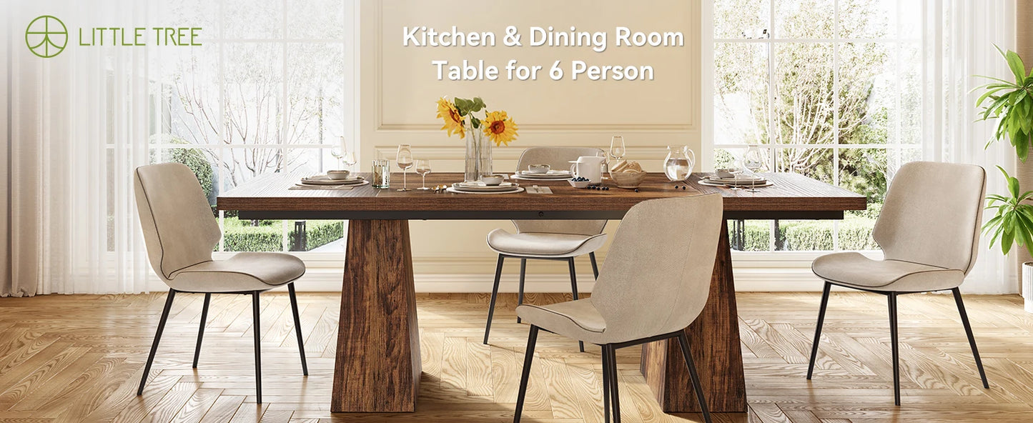 LITTLE TREE Dining Table for 6 People,Rectangle Table with Heavy Duty Legs, Modern Dining Table for Kitchen, Dining Room