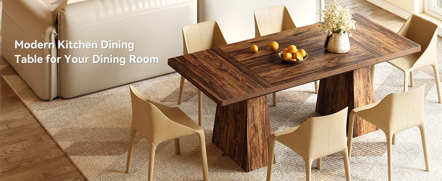 LITTLE TREE Dining Table for 6 People,Rectangle Table with Heavy Duty Legs, Modern Dining Table for Kitchen, Dining Room