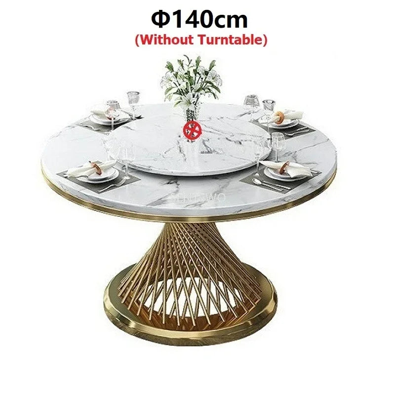Designer Luxury round dinning Marble Rock Slab dining table set 6 chairs mesa comedor sillas furniture Stainless steel gold base