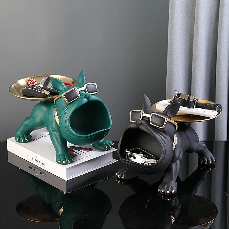Resin Bulldog Statue Storage Tray