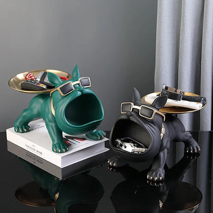 Resin Bulldog Statue Storage Tray