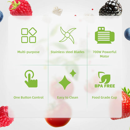 BioloMix 700W 3-in-1 Multifunctional Portable Food Processor Juicer Blender Smoothie Mixer Food Chopper Dry Grinder for Kitchen