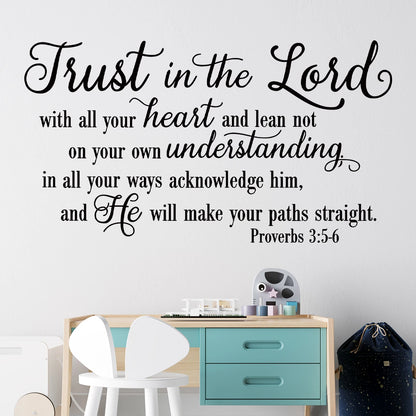 Scripture“Trust in the Lord With All Your Heart”Art Wall Stickers for Kids Room Bedroom Nursery Home Decoration Wall Decal