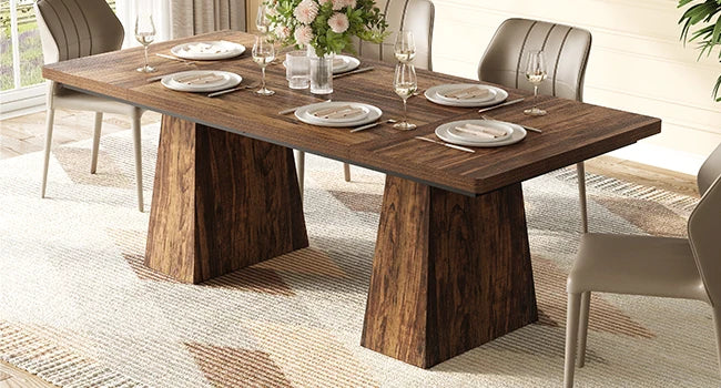 LITTLE TREE Dining Table for 6 People,Rectangle Table with Heavy Duty Legs, Modern Dining Table for Kitchen, Dining Room
