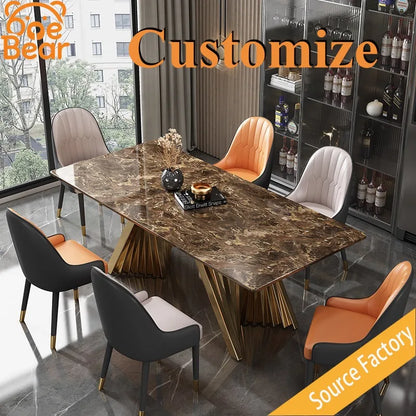 Marble Dining Table with Gold Metal Frame, Elegant Household Furniture for Dining Room & Guest Room.