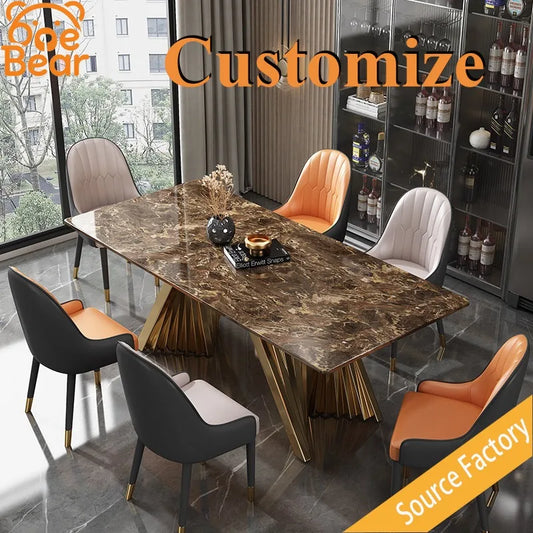 Marble Dining Table with Gold Metal Frame, Elegant Household Furniture for Dining Room & Guest Room.