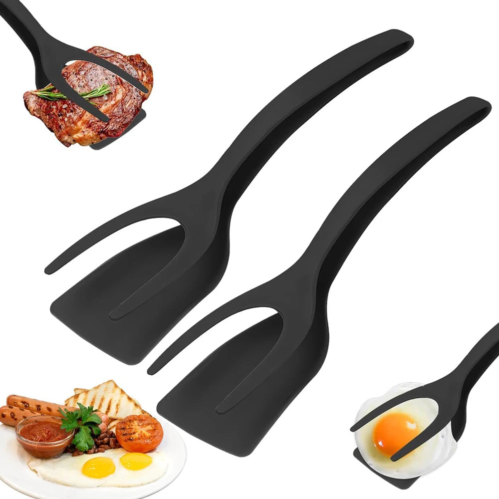 2-in-1 Spatula Tongs Nonstick Egg Flipper