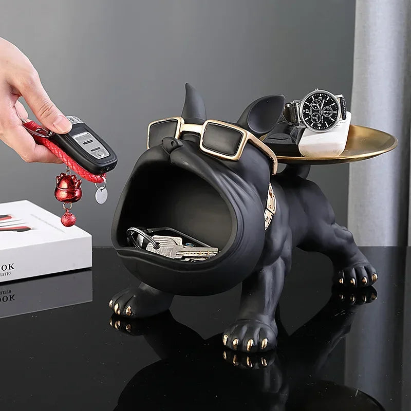 Resin Bulldog Statue Storage Tray