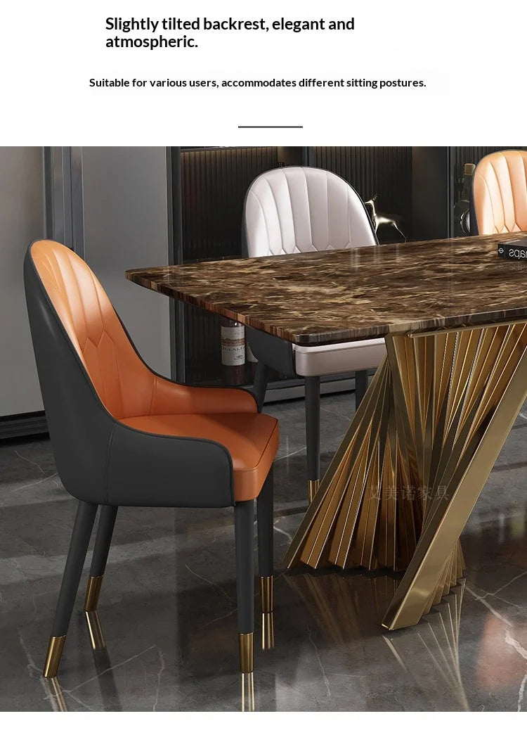 Marble Dining Table with Gold Metal Frame, Elegant Household Furniture for Dining Room & Guest Room.