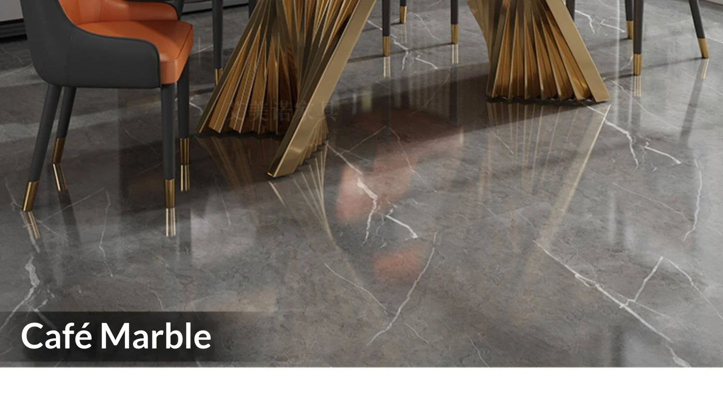 Marble Dining Table with Gold Metal Frame, Elegant Household Furniture for Dining Room & Guest Room.