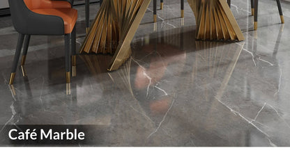 Marble Dining Table with Gold Metal Frame, Elegant Household Furniture for Dining Room & Guest Room.