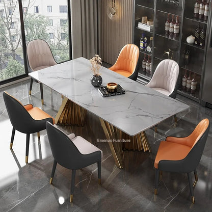 Marble Dining Table with Gold Metal Frame, Elegant Household Furniture for Dining Room & Guest Room.