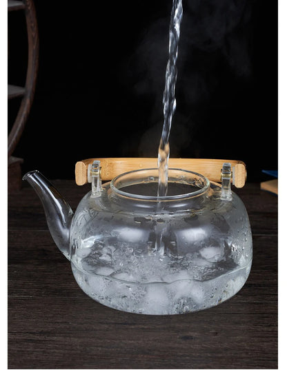 1000/1200ml Teapot High Borosilicate Glass Chinese Tea Ceremony Clear Teapot with Filter Wood Handle for Electric Ceramic Stove