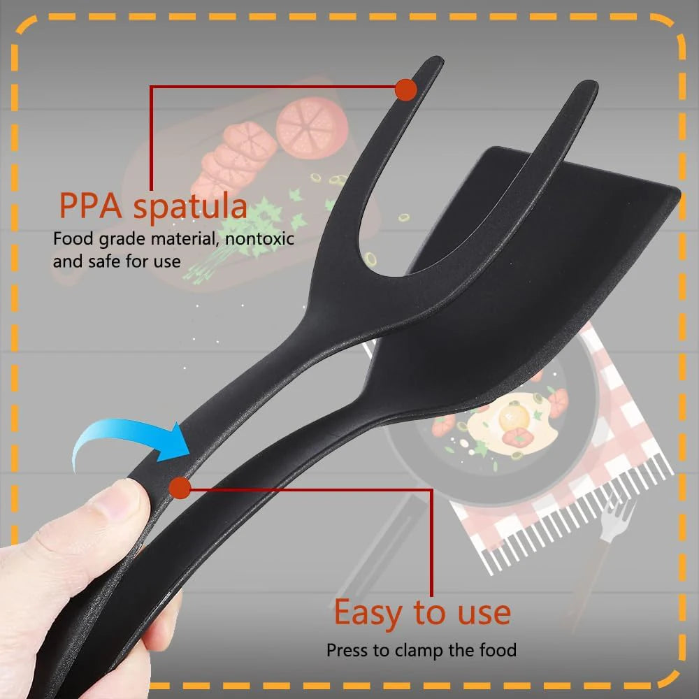 2-in-1 Spatula Tongs Nonstick Egg Flipper