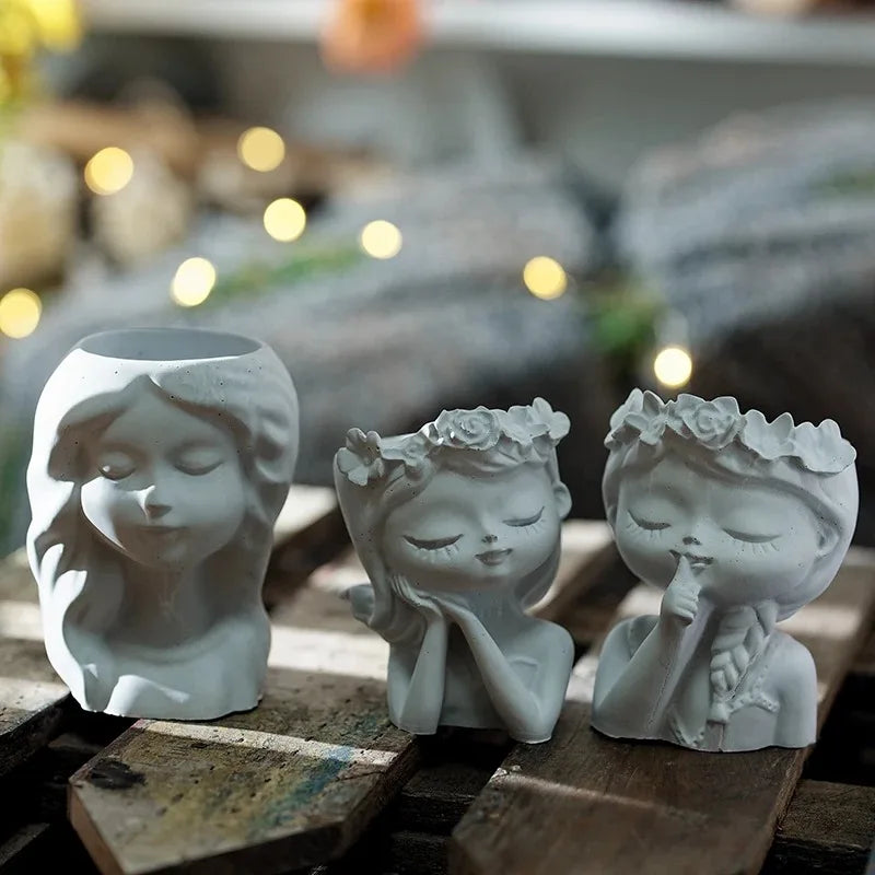 Pretty Girl Silicone Mold Cement Planter Resin Candle Holder