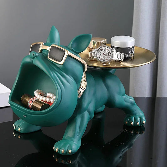 Resin Bulldog Statue Storage Tray