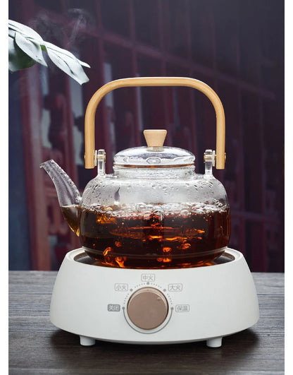 1000/1200ml Teapot High Borosilicate Glass Chinese Tea Ceremony Clear Teapot with Filter Wood Handle for Electric Ceramic Stove