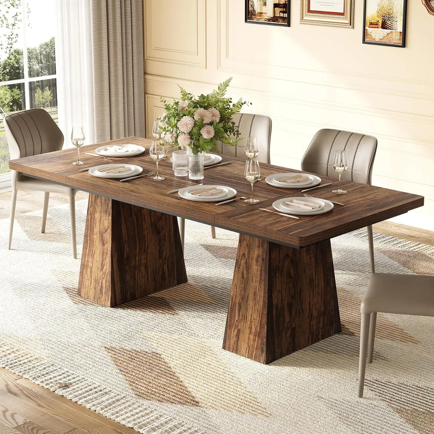 LITTLE TREE Dining Table for 6 People,Rectangle Table with Heavy Duty Legs, Modern Dining Table for Kitchen, Dining Room