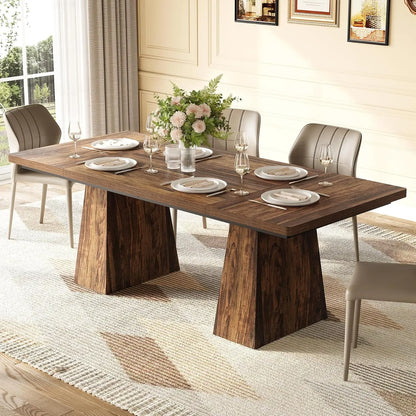 LITTLE TREE Dining Table for 6 People,Rectangle Table with Heavy Duty Legs, Modern Dining Table for Kitchen, Dining Room