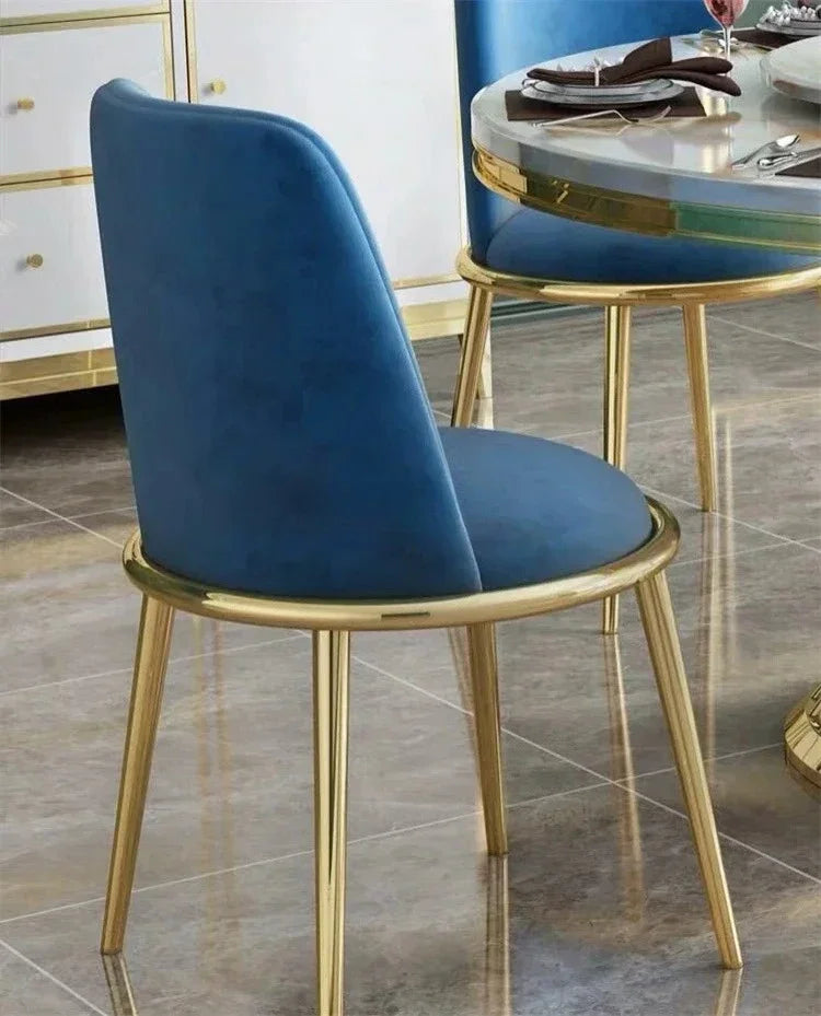 Designer Luxury round dinning Marble Rock Slab dining table set 6 chairs mesa comedor sillas furniture Stainless steel gold base